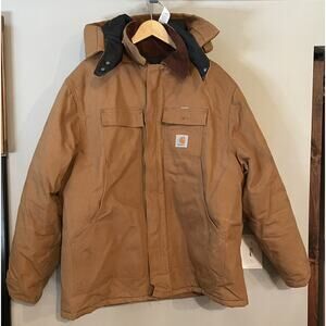Vintage Carhartt Jacket CO3BRN Quilted Lining Brown Duck Hooded USA Union ‎ XXL